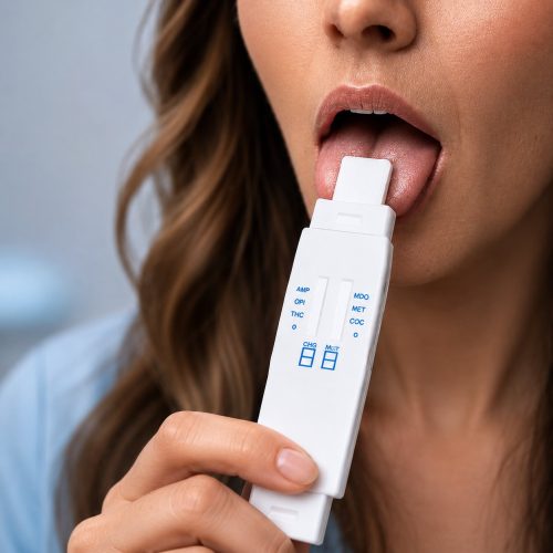 Employee taking a saliva drug test in a business.