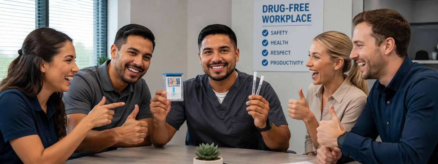A team with a saliva drug test kit.