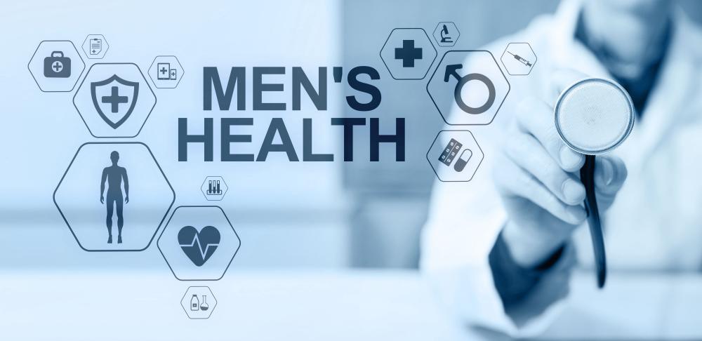 Medical laboratory testing for men's health concept: A doctor performing an exam on a male patient including specific medical laboratory testing for men.