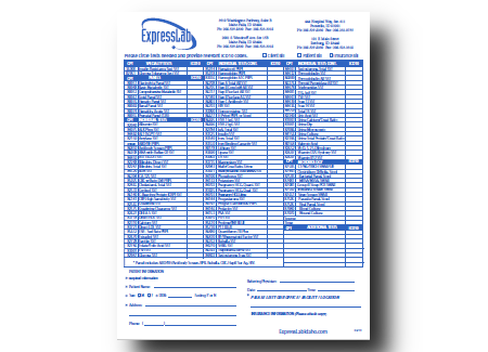 Express Lab medical laboratory requisition form for our Boise, Garden City, Meridian, Nampa, Idaho Falls, Pocatello and Rexburg locations.